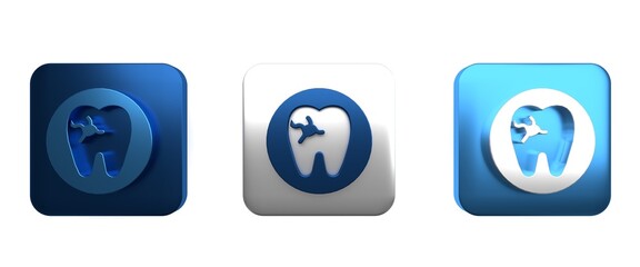 Colorful Tooth with caries icon isolated on white background. Tooth decay. Square button. 3D render illustration