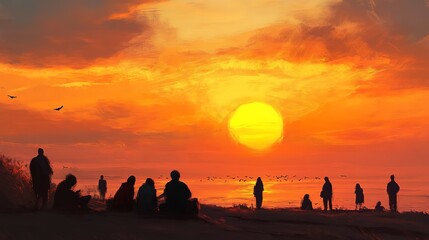 Fototapeta premium sunset with people