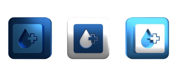 Colorful Blood test and virus molecule coronavirus icon isolated on white background. Coronavirus, COVID-19. 2019-nCoV. Square button. 3D render illustration