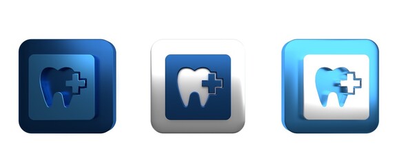 Colorful Dental clinic location icon isolated on white background. Square button. 3D render illustration