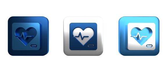 Colorful Heart rate icon isolated on white background. Heartbeat sign. Heart pulse icon. Cardiogram icon. Square button. 3D render illustration