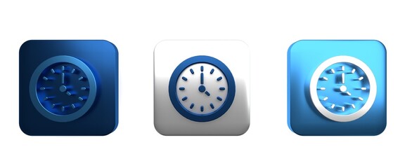 Colorful Clock icon isolated on white background. Time symbol. Square button. 3D render illustration