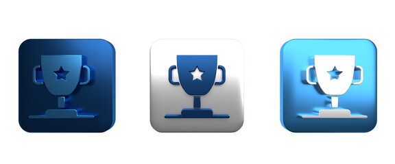 Colorful Award cup icon isolated on white background. Winner trophy symbol. Championship or competition trophy. Sports achievement sign. Square button. 3D render illustration