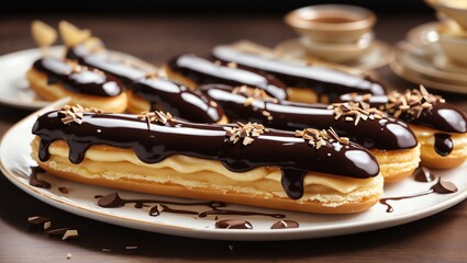 f chocolate-covered eclairs. They are long and have a creamy filling.