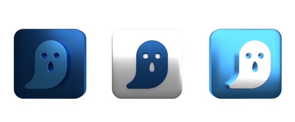 Colorful Ghost icon isolated on white background. Happy Halloween party. Square button. 3D render illustration