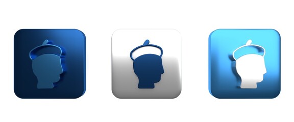 Colorful French man icon isolated on white background. Square button. 3D render illustration