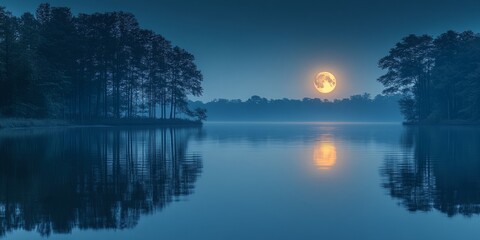 Fototapeta premium Serenity Under the Stars: A Minimalist Image of Nature's Night with the Moon's Soft Glow