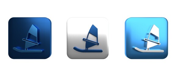 Colorful Windsurfing icon isolated on white background. Square button. 3D render illustration
