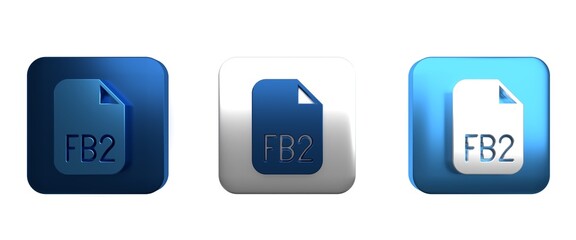 Colorful FB2 File icon isolated on white background. Square button. 3D render illustration