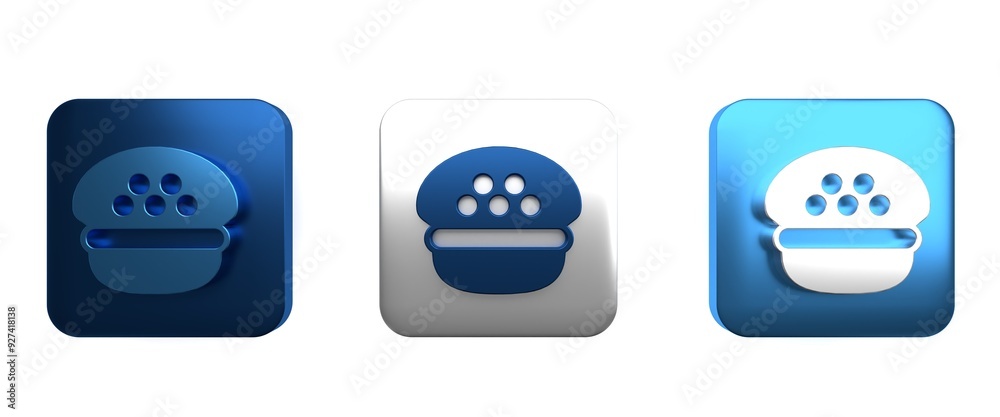 Sticker Colorful Taxi driver cap icon isolated on white background. Square button. 3D render illustration