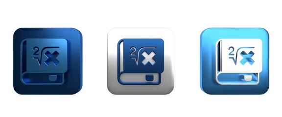 Colorful Book with word mathematics icon isolated on white background. Math book. Education concept about back to school. Square button. 3D render illustration