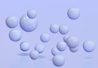 Geometric 3d rendering purple spheres realistic backdrop Suspended balls, abstract elegant background balls or particles 3D image rendering
