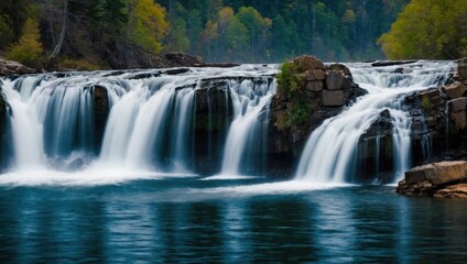 Fototapeta premium a waterfall that falls into the lake