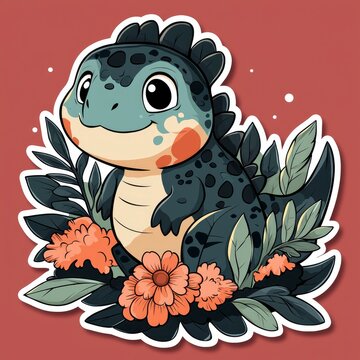 Cute Cartoon Axoloti with Flowers