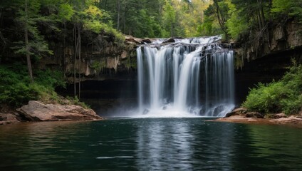 Fototapeta premium a waterfall that falls into the lake