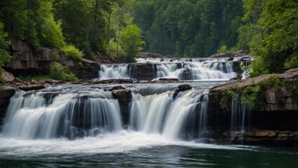 Fototapeta premium a waterfall that falls into the lake