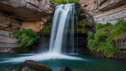 Naklejka premium a waterfall that falls into the lake