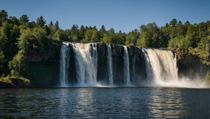 Obraz premium a waterfall that falls into the lake