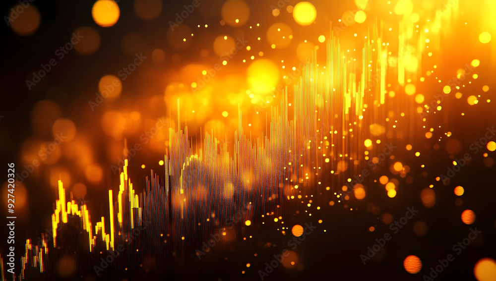Poster abstract golden waves with sparkling particles create a vibrant and dynamic background, perfect for 