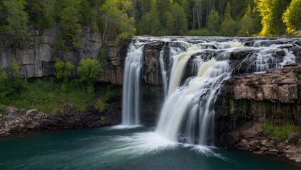 Fototapeta premium a waterfall that falls into the lake