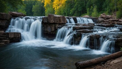 Obraz premium a waterfall that falls into the lake