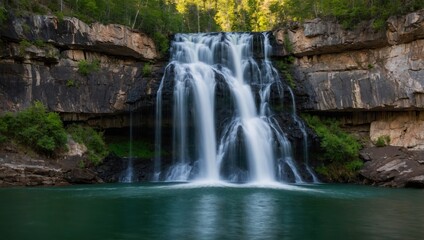 Fototapeta premium a waterfall that falls into the lake