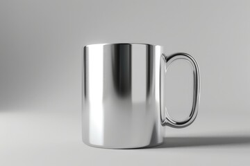 Realistic Blank white metallic mug mockup isolated on grey background, 3d rendering