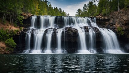 Fototapeta premium a waterfall that falls into the lake