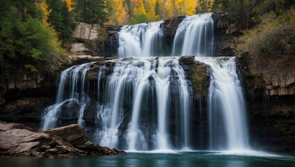 Obraz premium a waterfall that falls into the lake