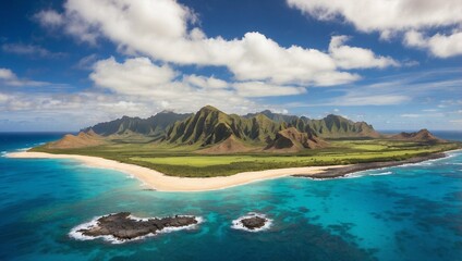 Obraz premium View of the sea from the beach panoramic landscape islands of Hawaii.