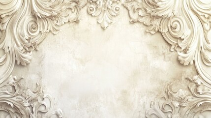 Elegant Ornamental Frame: A textured beige backdrop adorned with intricate plasterwork, offering a timeless and sophisticated frame for your design. 