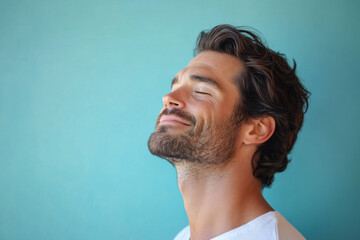 Fototapeta premium A close up of a man's face with her eyes closed