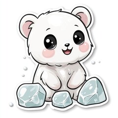 Obraz premium Adorable Cartoon Polar Bear Cub Sitting on Ice
