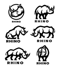 Wild rhino logo set.