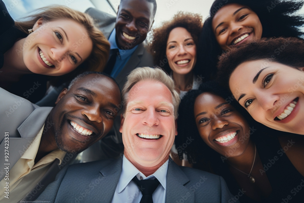 Wall mural Portrait of a group of cheerful young business people with their employer