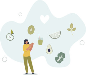 Vegan and natural, green diet eating lifestyle.flat design with people.