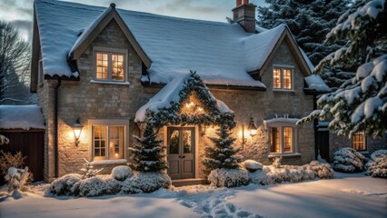 beautiful country cottage decorated for christmas
