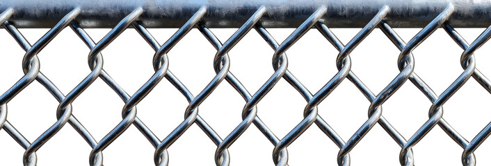 Naklejka premium Shiny metallic chain link fence with interwoven steel wires, showing industrial strength, isolated on transparent background clipart