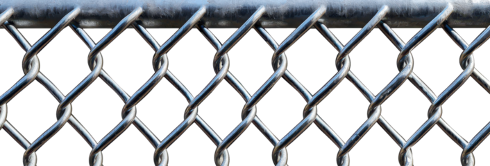 Shiny metallic chain link fence with interwoven steel wires, showing industrial strength, isolated on transparent background clipart