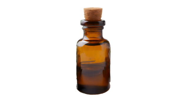Bottle Of Essential Oil Featuring Herbs on a white isolated background. Generative AI.