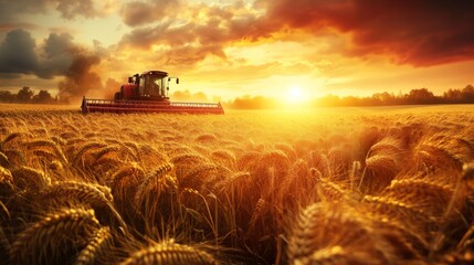 Fototapeta premium Endless golden wheat sea sways gently under summer sun, promising bountiful harvest.
