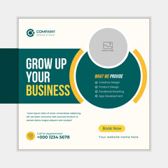 Business marketing agency promotion social media post template. Editable square banner design with place for the photo