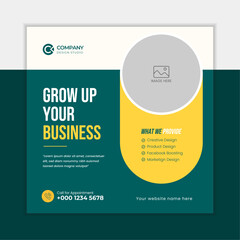 Business marketing agency promotion social media post template. Editable square banner design with place for the photo