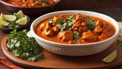 a dish of chicken curry with rice.