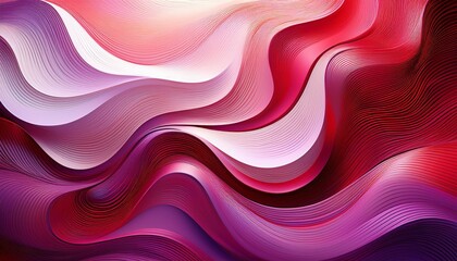 Obraz premium Red and white wavy lines with purple and pink gradients in the background.