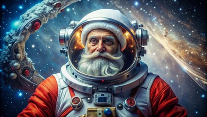 Father christmas dressed as a futuristic astronaut 