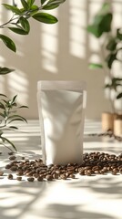 Product Packaging for Coffee Beans with Beans Scattered