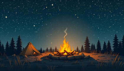 Isolated Tent by a Serene Pond Under a Twinkling Night Sky