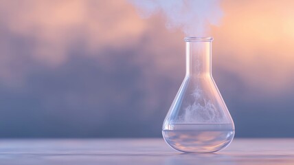 chemical + substance + volatileFlask with a clear volatile liquid evaporating rapidly, chemical substance, volatile chemical reaction in a lab