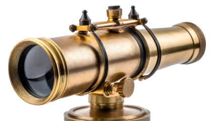 brass telescope, focusing on the lens details and the sense of adventure. Generative AI.